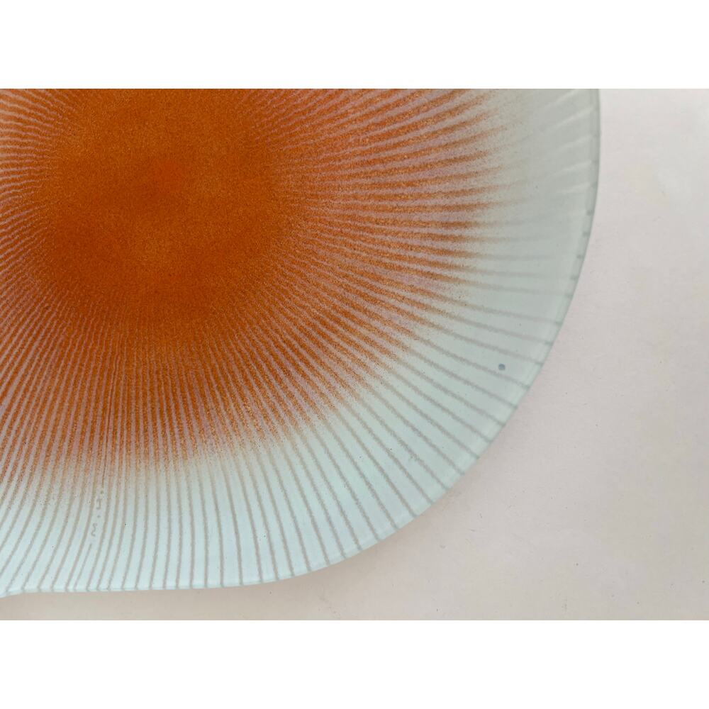 Signed Maurice Heaton Asymmetrical Glass Dish Orange Center MCM Art Abstract JL - Picture 4 of 9